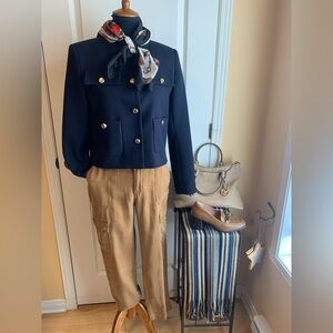 Zara Navy Cropped Blazer with Gold Buttons